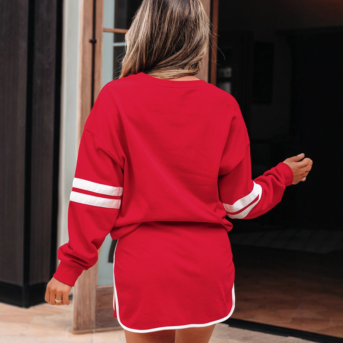 Loose Long Sleeve Women's Versatile Printed Dress Two-piece Set