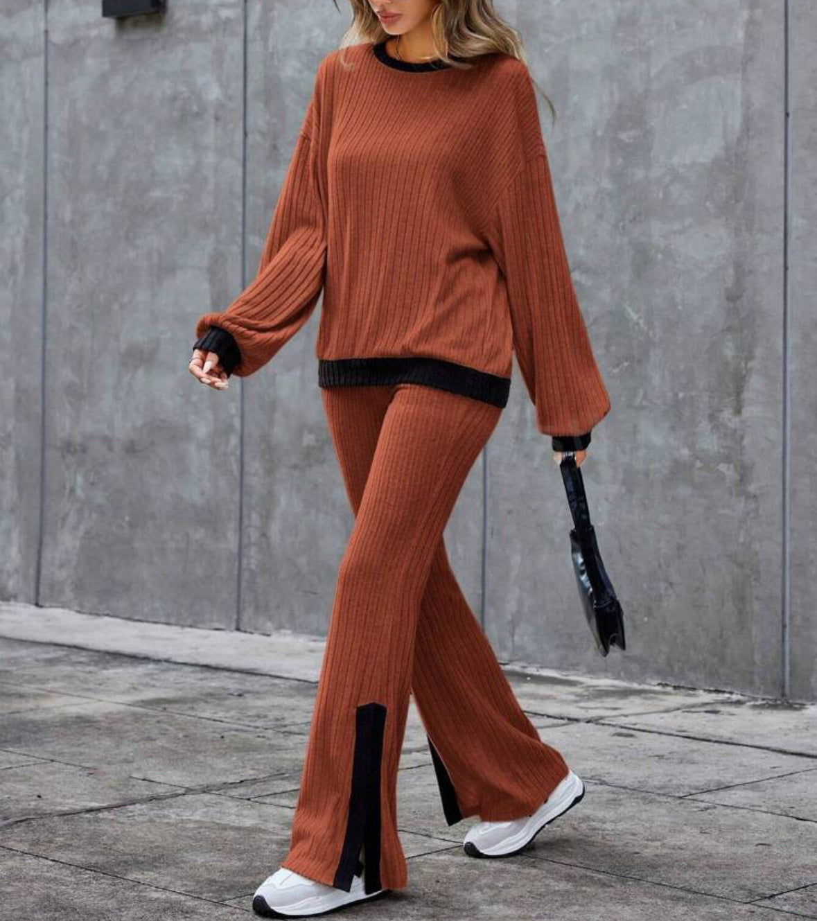 Autumn And Winter Casual Loose Homewear High-waist Elegant Slit Set