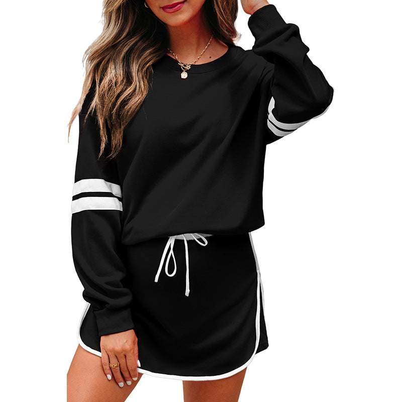 Loose Long Sleeve Women's Versatile Printed Dress Two-piece Set