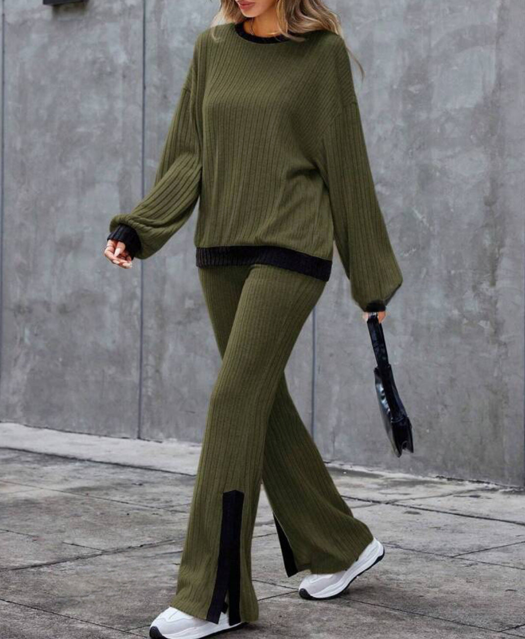 Autumn And Winter Casual Loose Homewear High-waist Elegant Slit Set