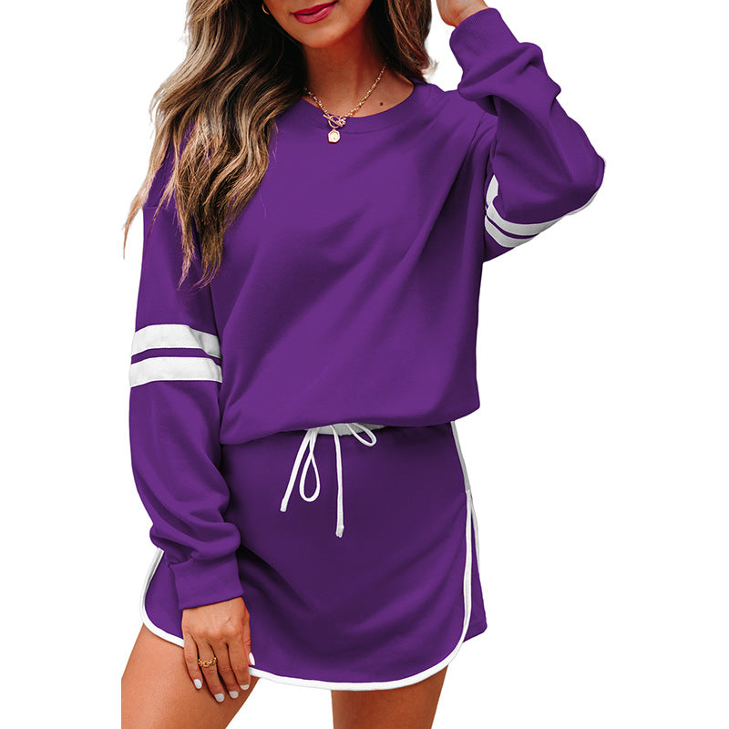 Loose Long Sleeve Women's Versatile Printed Dress Two-piece Set