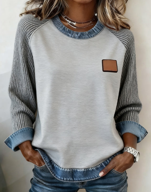 Spliced round Neck Casual Long-sleeved Top